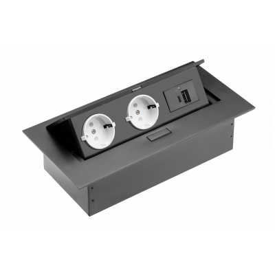 Nábytková zásuvka 2x zásuvka schuko, USB A+C, bez kabelu, černá