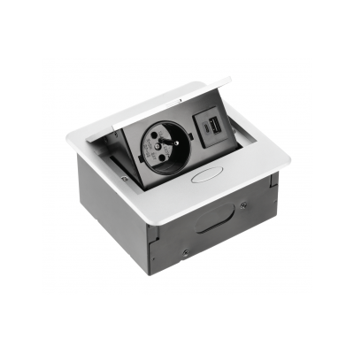 AVARO Zásuvka pod zápustnou nábytkovou podlahu, 1x Francouzská zásuvka, USB A+C, kabel 1.5m, stříbrná
