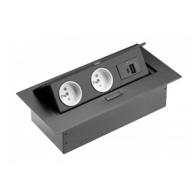 Nábytková zásuvka 2x zásuvka s uzemněním, USB A+C, napájecí kabel se zástrčkou, černá