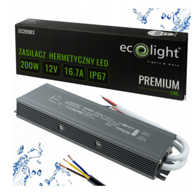 ECO LIGHT Hermetický LED zdroj 12V 200W IP67 voděodolný