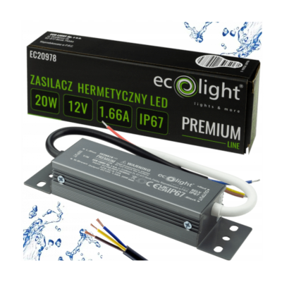 ECO LIGHT Hermetický LED zdroj 12V 20W IP67 voděodolný