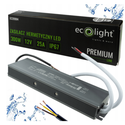 ECO LIGHT Hermetický LED zdroj 12V 300W IP67 voděodolný