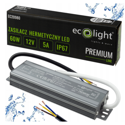 ECO LIGHT Hermetický LED zdroj 12V 60W IP67 voděodolný