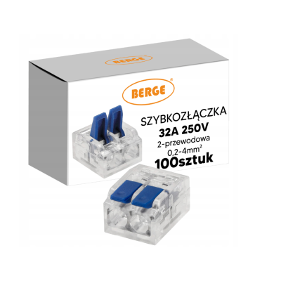 BERGE Sada 100x Drátová elektrická rychlospojka 32A 2kolejová 0,2-4mm