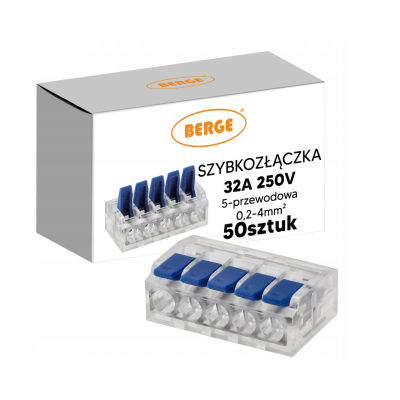 BERGE Sada 50x Drátová elektrická rychlospojka 32A 5-kolejová 0,2-4mm