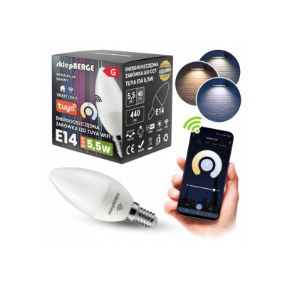 BERGE SMART E14 LED žárovka 5,5W WW-NW-CW Wi-Fi TUYA CCT