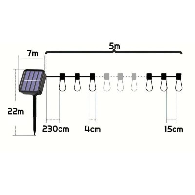 BERGE Zahradní solární girlanda 20 LED 5 metrů Solární žárovky na balkon