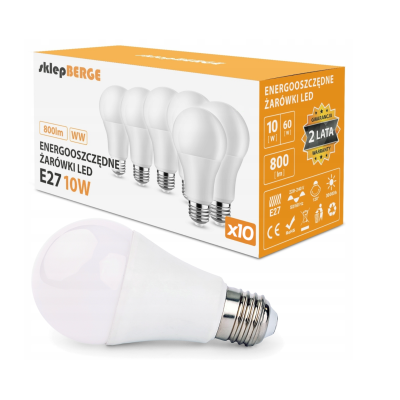 BERGE 10x LED žárovka - E27 - 10W - 800Lm - teplá bílá