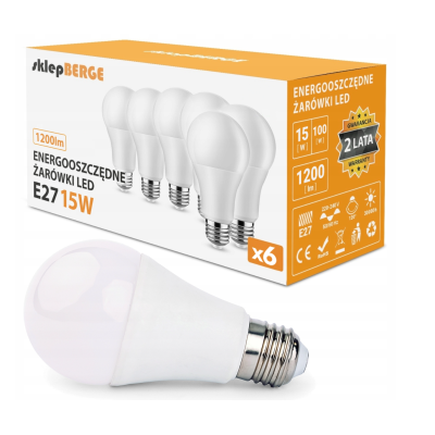 BERGE 6x LED žárovka - E27 - 15W - 1200Lm - neutrální bílá