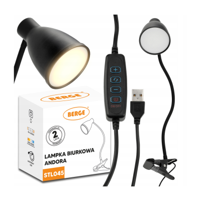 BERGE Andora LED stolní lampa s klipem 1xE27 černá