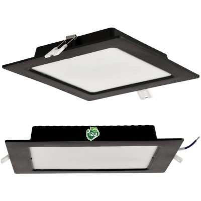 BERGE Čtvercový LED panel zapuštěný - černý - 12W - PC - neutrální bílá