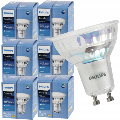 PHILIPS 6x LED žárovka Philips Corepro GU10 – 4,9W – 550 Lm – neutrální bílá –  Premium