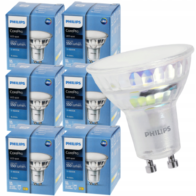 PHILIPS 6x LED žárovka Philips GU10 - 4,9W - 550 Lm - studená bílá - CorePro Premium