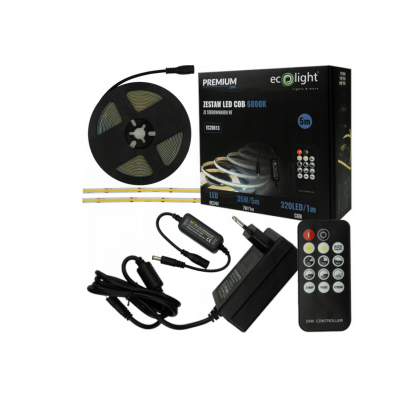 ECOLIGHT COB LED pásek 35W - 24V - 320 - 5M - 6000k - studená barva + dálkový ovladač