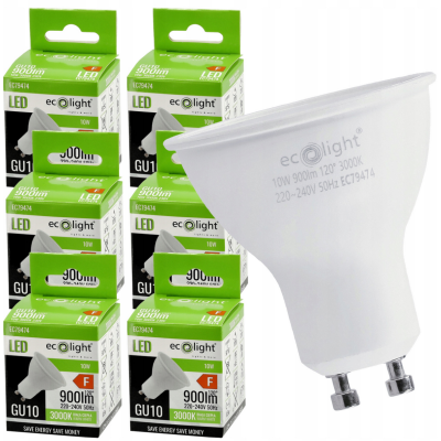 ECOLIGHT 6x LED žárovka - GU10 - 10W - 900lm - 3000k - teplá barva