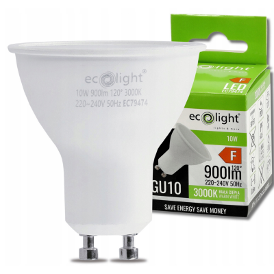 ECOLIGHT 6x LED žárovka - GU10 - 10W - 900lm - 3000k - teplá barva