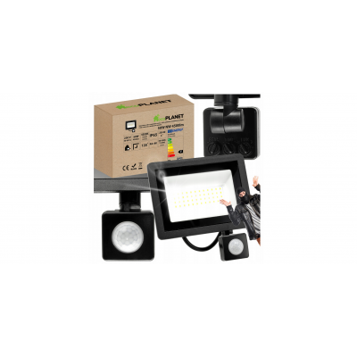 ecoPLANET LED reflektor 50W NW 4500K - 4500lm - se senzorem pohybu a soumraku IP65