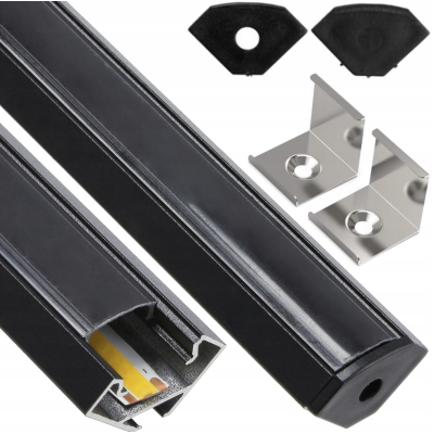 BERGE LED hliníkový profil rohový 1m černý - sada