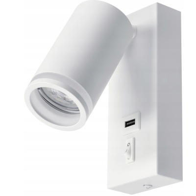BERGE LED nástěnné svítidlo GU10 s vypínačem a USB portem - bílá