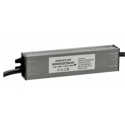 BERGE LED hermetický zdroj - 12V - 20W - 1,67A - IP67