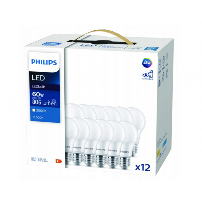PHILIPS 12x LED žárovka Philips E27 - 8W - 806lm - 3000K