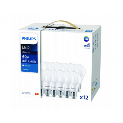 PHILIPS 12x LED žárovka Philips E27 - 8W - 806lm - 4000K