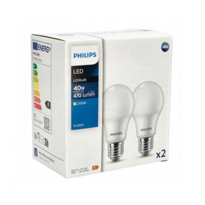 PHILIPS 2x LED žárovka Philips E27 - 4,9W - 470lm - 2700K