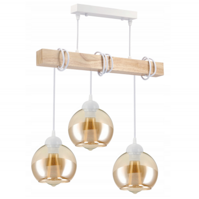 BERGE Dřevěná LED stropní závěsná lampa 3xE27 - bílá