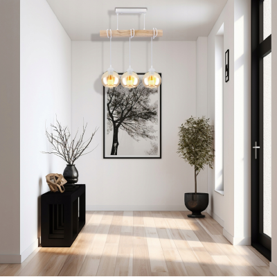 BERGE Dřevěná LED stropní závěsná lampa 3xE27 - bílá