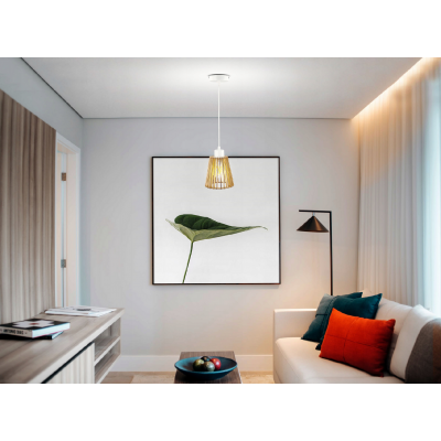 BERGE Dřevěná závěsná stropní lampa - bílá