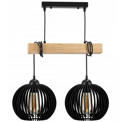BERGE LED stropní svítidlo závěsné dřevěný trám 2xE27 koule - černá