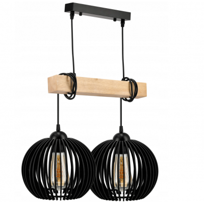 BERGE LED stropní svítidlo závěsné dřevěný trám 2xE27 koule - černá