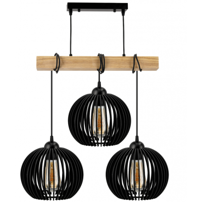 BERGE LED stropní svítidlo závěsné dřevěný trám 3xE27 koule - černá