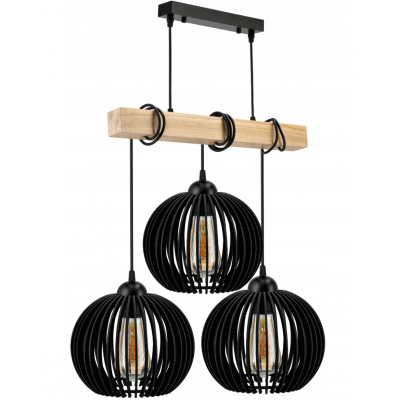 BERGE LED stropní svítidlo závěsné dřevěný trám 3xE27 koule - černá