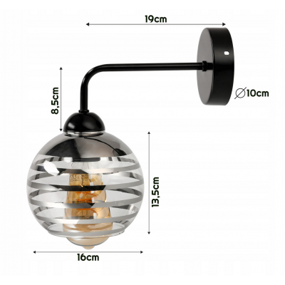BERGE Skleněná LED nástěnná lampa 1xE27 - kulička s horizontálními pruhy