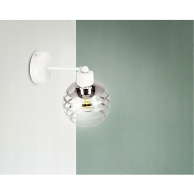 BERGE Skleněná LED nástěnná lampa bílá 1xE27 - kulička horizontální pruhy