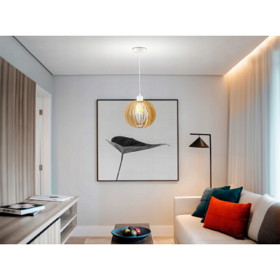 BERGE Závěsná stropní lampa, bílá, dřevěná