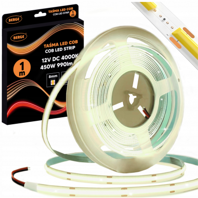 BERGE LED pásek COB Neon 12V - 480D - 9W/m - IP20 - 1m - 990lm - neutrální barva