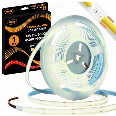 BERGE LED pásek COB Neon 12V - 480D - 9W/m - IP20 - 1m - 990lm - studená barva