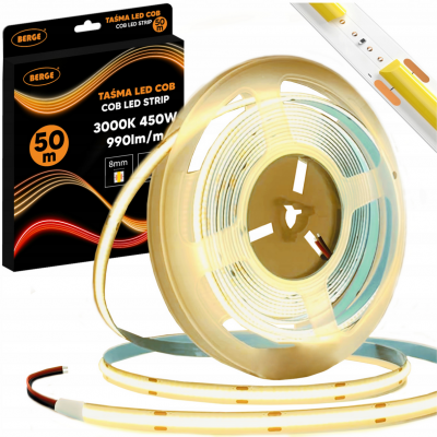 BERGE LED pásek COB Neon 12V - 480D - 9W/m - IP20 - 50m - teplá barva