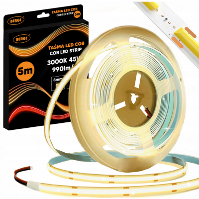BERGE LED pásek COB Neon 12V - 480D - 9W/m - IP20 - 5m - 990lm - teplá barva