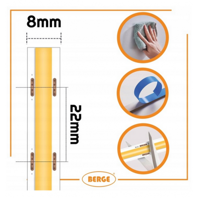 BERGE LED pásek COB Neon 12V - 480D - 9W/m - IP20 - 990lm - 5m - studená barva