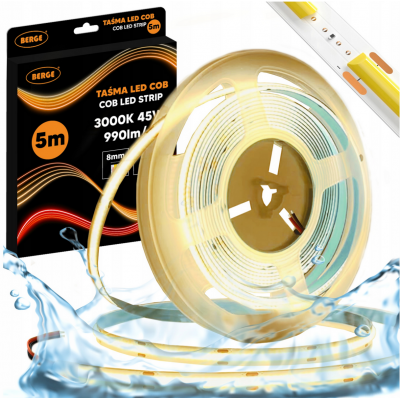 BERGE LED pásek COB Neon 12V - 480D - 9W/m - IP67 - 5m - 990lm - teplá barva