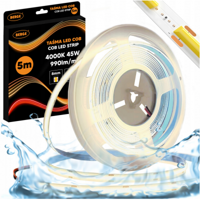 BERGE LED pásek COB Neon 12V - 480D - 9W/m - IP67 - 990lm - 5m - neutrální barva