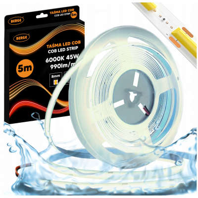 BERGE LED pásek COB Neon 12V - 480D - 9W/m - IP67 - 990lm - 5m - studená barva