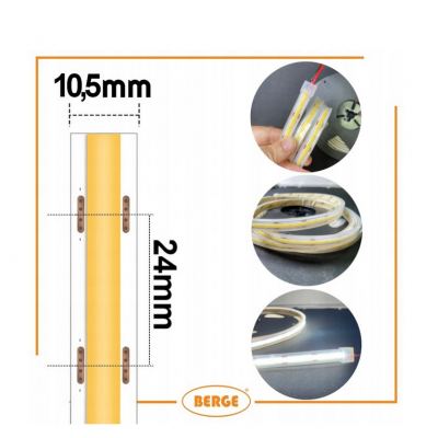 BERGE LED pásek COB Neon 12V - 480D - 9W/m - IP67 - 990lm - 5m - studená barva