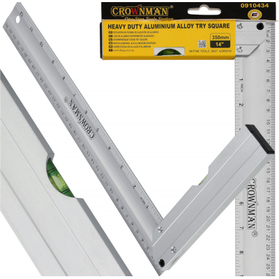 CROWNMAN Hliníkový truhlářský úhelník s vodováhou 350 mm