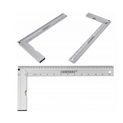 CROWNMAN Hliníkový truhlářský úhelník s vodováhou 350 mm