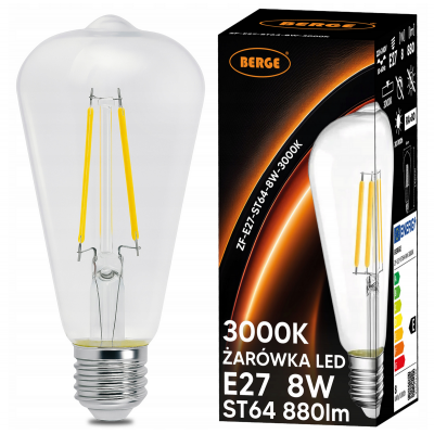 BERGE LED žárovka s vkláknem E27 - ST64 - 6W - teplá bílá