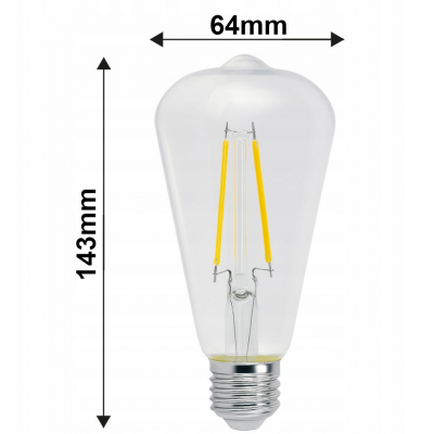 BERGE LED žárovka s vkláknem E27 - ST64 - 6W - teplá bílá